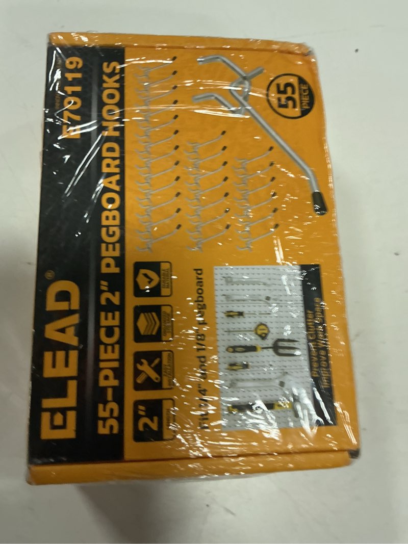 Condition photo showing New/Like New for elead 55-piece 2 inch pegboard hooks, heavy duty peg board organizer accessories, peg board tool hangers fit for 1/4" and 1/8" pegboard hanging tools garage, workshop, and craft storage