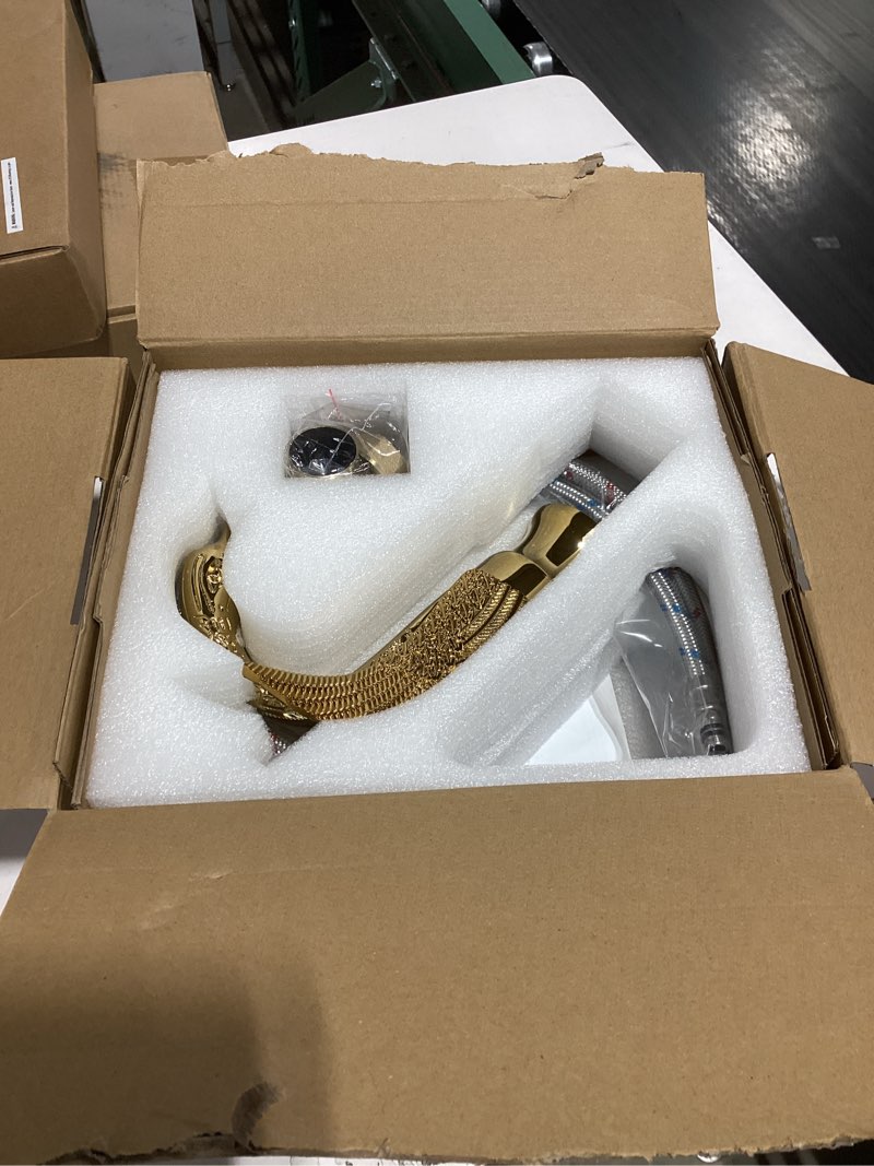 Condition photo showing Good Condition for gold bathroom faucet ggstudy swan shape single handle one hole bathroom vanity faucet basin tap deck mount lavatory short gold