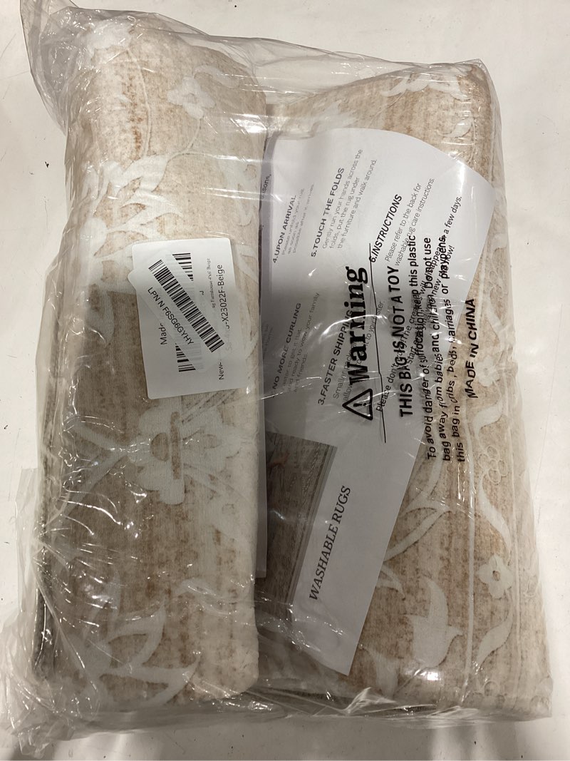Condition photo showing Good Condition for soalmost area rugs 4x6 for living room, neutral washable rugs for dining room, entryway, kitchen, floral vintage non-slip area rug farmhouse 4'x6' beige beige 4' x 6' (rectangular)