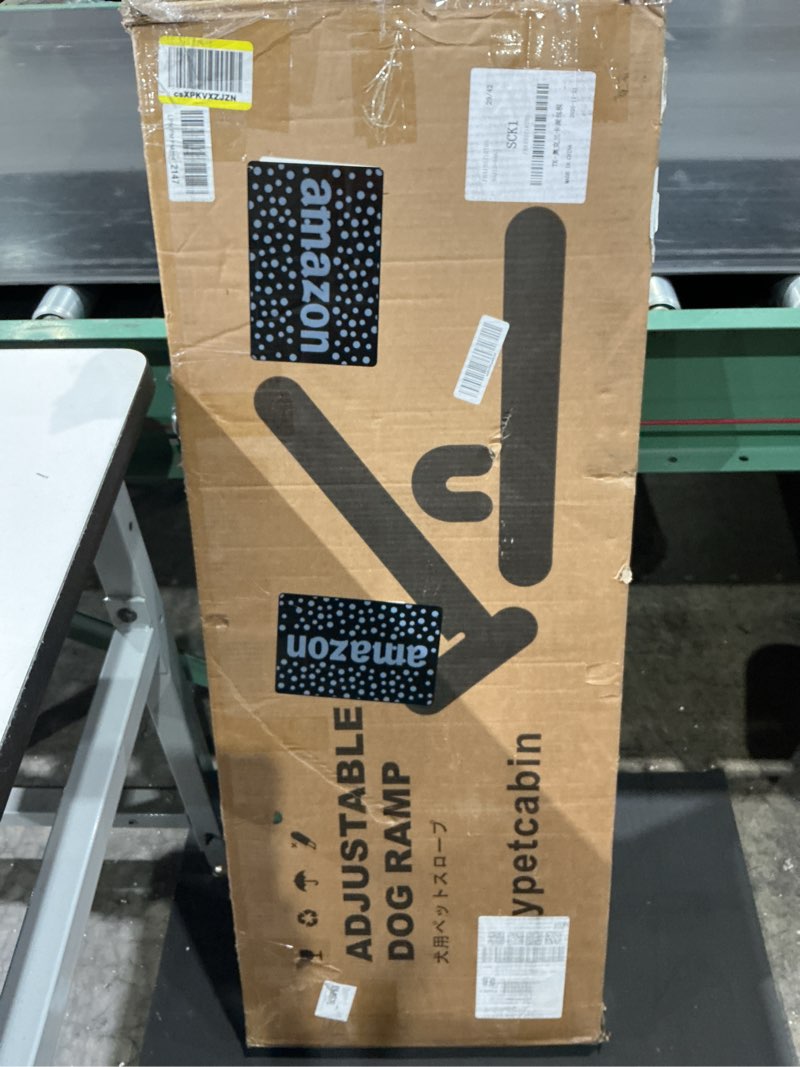 Condition photo showing New/Like New for dog ramp for bed, 43.5" long wooden foldable dog ramp, 6 adjustable heights from 14" to 26" with anti-slip traction mat, portable pet ramp for car, bed, couch, max 200lbs - 43.5inch pd-110