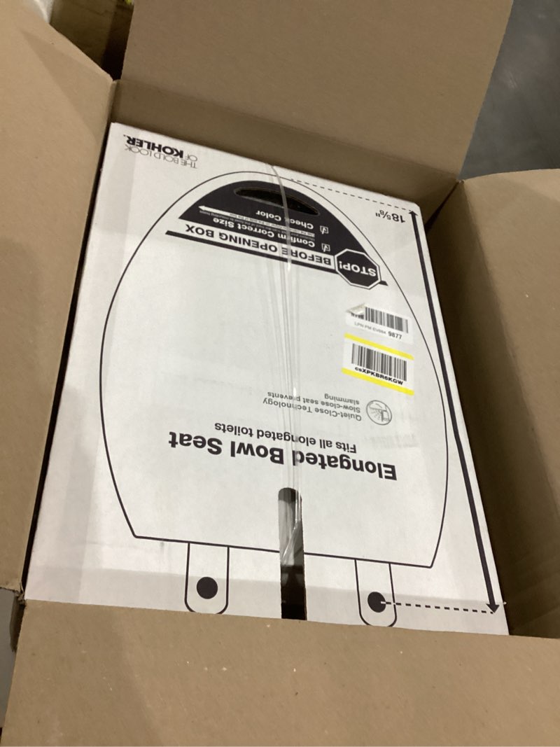 Condition photo showing Good Condition for KOHLER 20110-0 Brevia, Slow Close Toilet Seat, Elongated Toilet Seat, Grip-Tight Bumpers Quick-Attach Hardware, White White Elongated Quiet-Close