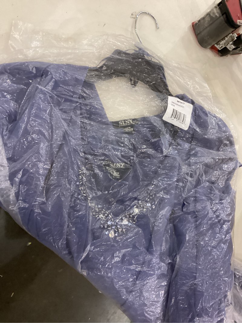 Condition photo showing New/Like New for S.L. Fashions Womens Midi Length Beaded V-Neck Tiered Dress with Cascade JacketSpecial Occasion Dress 22 Plus Wedgewood Plus