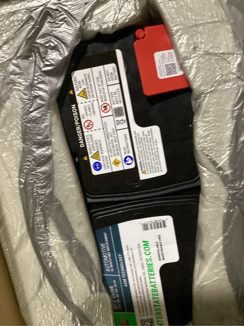 Condition photo showing As Is for interstate batteries automotive battery 12v 95ah (group size h8, 49) 900cca sli agm automobile replacement battery for cars, suvs, sedans, trucks (mtx-49/h8) group size 49