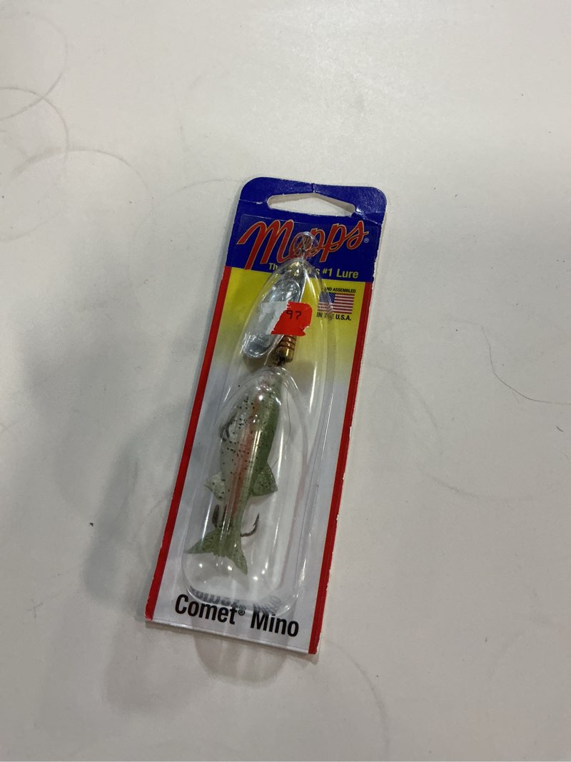 Condition photo showing New/Like New for mepps comet mino inline spinner 2 1/2  with rainbow trout mino silver blade 5/16 oz