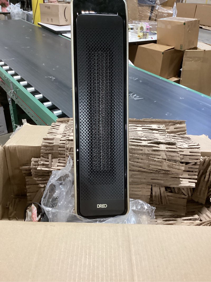 Condition photo showing Good Condition for similar productdreo quiet space heater, 1500w portable heaters for indoor use with remote, 70° oscillation, fast and safety electric ptc ceramic for desk office bedroom, 12h timer silver heaters
