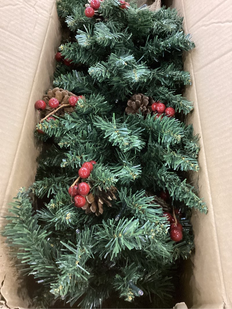 Condition photo showing Good Condition for 4ft Pre-lit Christmas Tree,Artificial Pine 300 PVC Branches Tips with 20 Red Berries & 20 Pinecone & 100 LED Lights & Burlap Wrapped Base Decor Xmas Tree Green 4ft