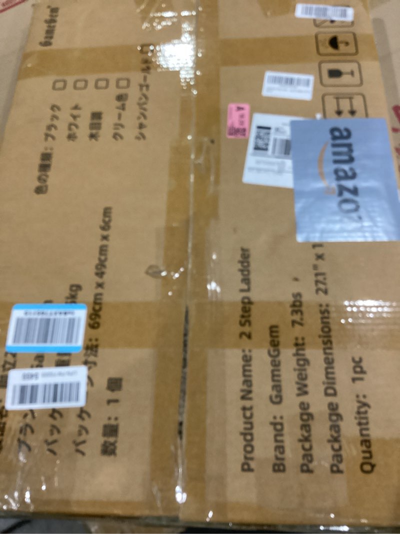 Condition photo showing New/Like New for GameGem 2 Step Ladder, Aluminum Folding Step Stool with Anti-Slip Sturdy and Wide Pedal, Lightweight Portable Multi-Use Stepladder for Home and Kitchen Use Space Saving, Woodgrain, 330 lbs Woodgrain 2 STEP