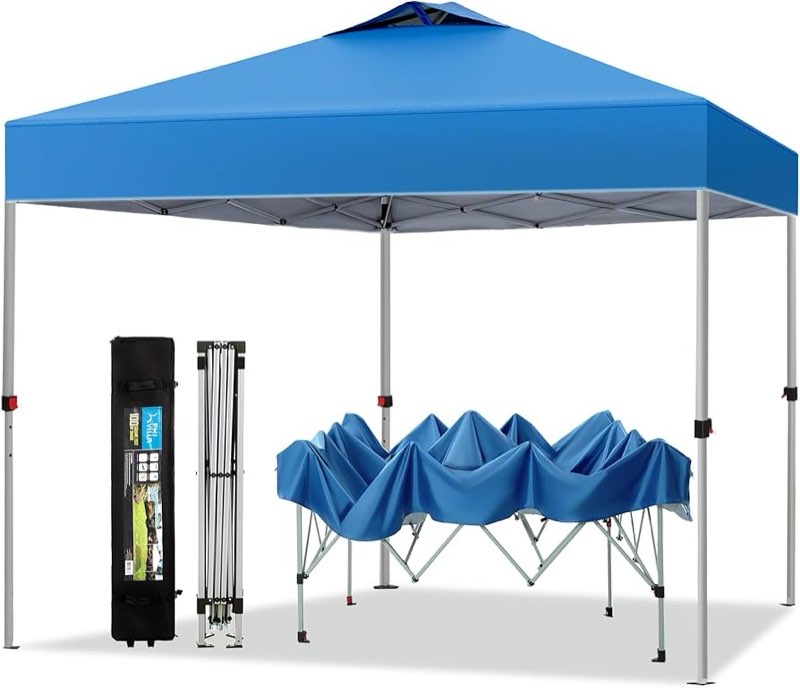 PHI VILLA 10x10 Pop Up Canopy Tent Easy Outdoor Sun Shade for Events Party Tent, 100 Sq. Ft of Shade, Blue