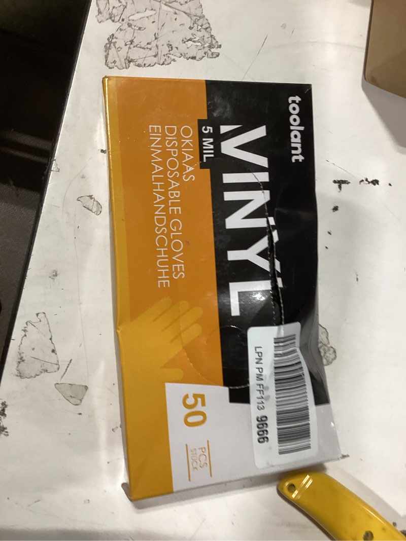 Condition photo showing New/Like New for okiaas black/pink vinyl disposable gloves latex free, food grade, 5 mil, cooking, cleaning, hair dye, 50/100/200/1000 count x-large (pack of 50) black