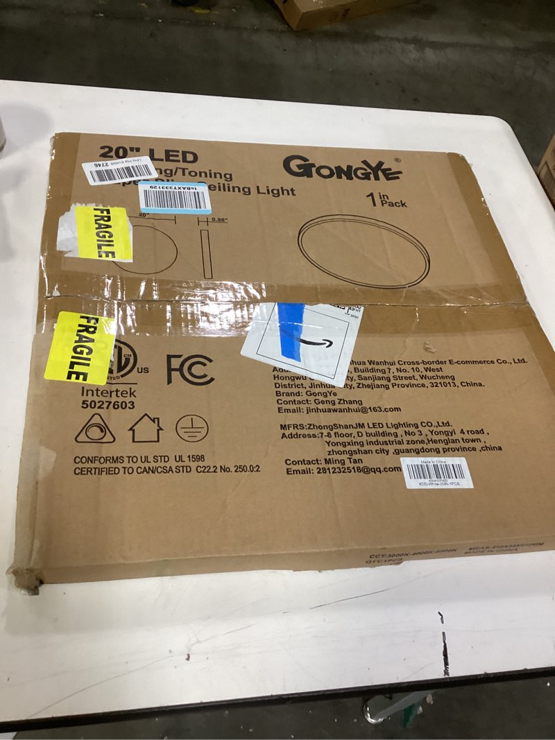 GongYe 20 Inch Round LED Ceiling Light with Triac Dimming & 3 CCT Options (3000K/4000K/6500K) - 40W 