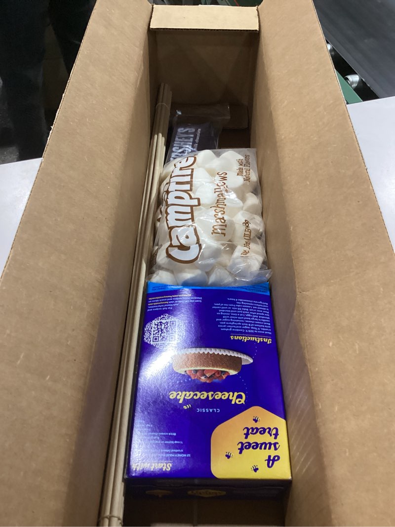 Condition photo showing New/Like New for 112-piece s’mores kit – makes 24 s’mores – includes 30” birch roasting sticks, graham crackers, chocolate & marshmallows – great for camping, bonfires, parties s'mores kit