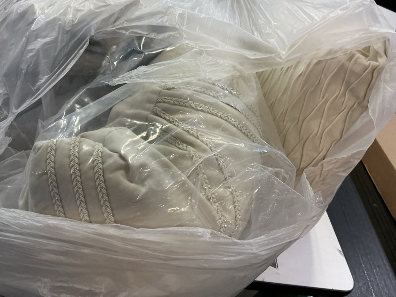 Condition photo showing As Is for Tahari Home - Comforter Set, Jacquard 5-Piece Bedding with Matching Shams & Decorative Pillows, Ideal for All Seasons (Halston Taupe, King) King Halston Taupe