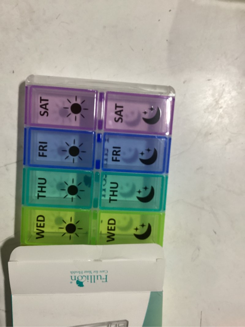 Condition photo showing New/Like New for Weekly Pill Organizer 2 Times a Day Extra Large 7 Day Easy Fill Quick Fill Portable Fullicon AM PM Pill Box for Supplement, vitamine, and Medicine - (Patent Registered) Multi-colored Large