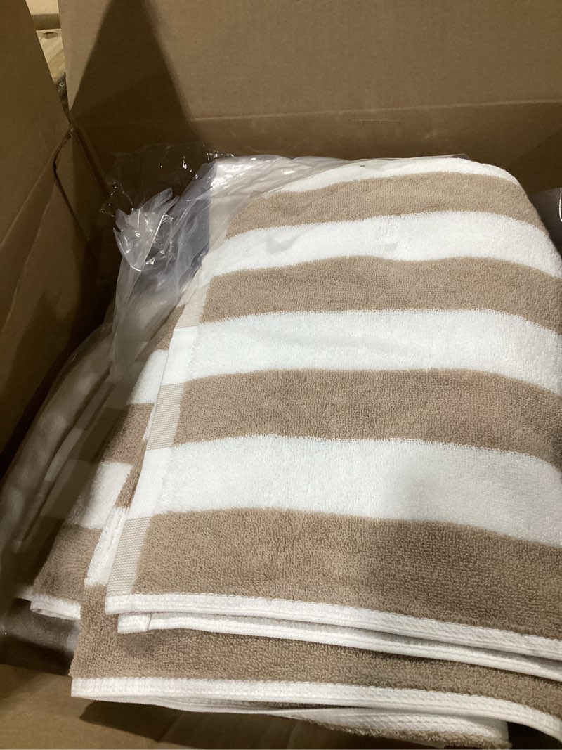 Condition photo showing As Is for eboot 7 pieces 100% cotton pool beach towels 30 x 70 inch cabana stripe oversized basics turkish pool bath for hotel swimming bathroom(brown)