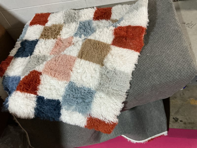 Condition photo showing Good Condition for checkered rug 5x8 for living room, modern neutral shag rug super soft washable indoor fuzzy carpet non-slip fluffy rugs for bedroom home aesthetic decor 5' x 8' (rectangular) colorful