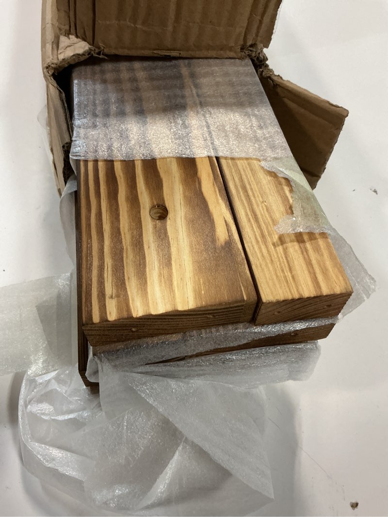 Condition photo showing As Is for lesolar Wall Mounted Shoe Rack 30 Inch, 4 Pcs Rustic Wood Wall Hanging Shoe Rack, Burnt Wood Shoe Storage Organizer for Entryway Mudroom Closet, Space Saving