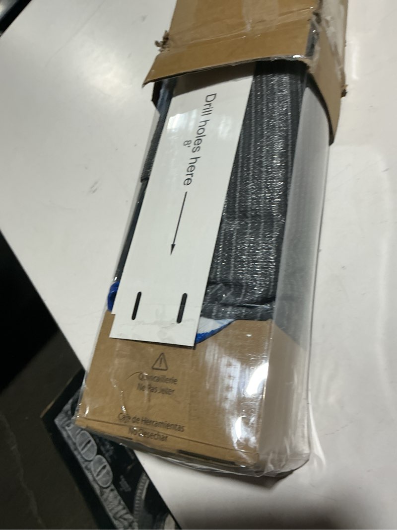 Condition photo showing Good Condition for grey outdoor roller shades 8' w x 8' h, exterior cordless patio shade roll up-down blinds spliced design (fixed 2 poles, one-full piece fabric sunshade) grey 96"w x 96"h