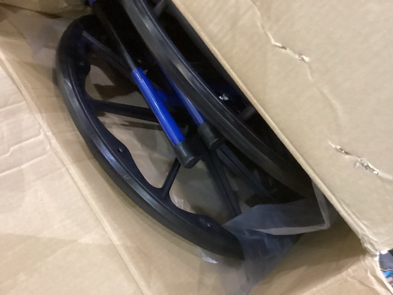 Condition photo showing As Is for Drive Medical Blue Streak Lightweight Wheelchair - Portable Folding Mobility Aid - Swing-Away Footrests - Desk Arms - Durable Steel Frame - Easy Transport & Storage - 18-Inch Seat 18 Inch