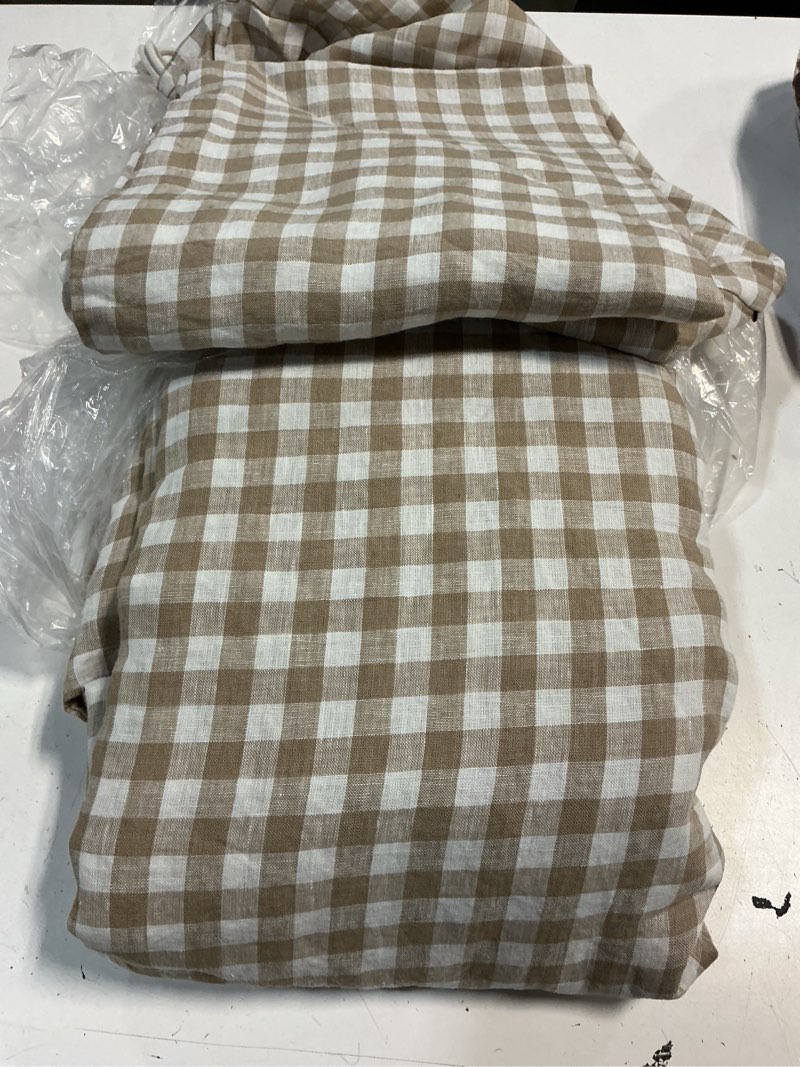 Condition photo showing Good Condition for european linen gingham duvet cover set, king/cal king, cafe