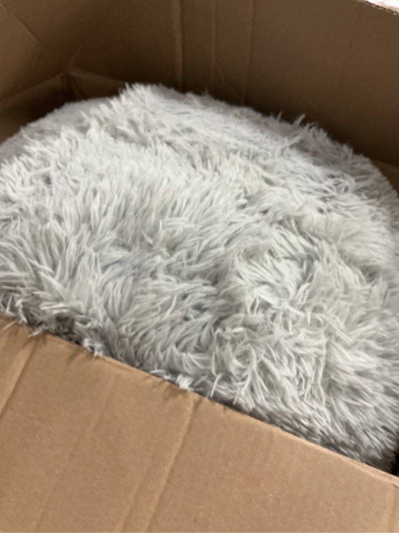 Condition photo showing Good Condition for higogogo round stuffed pouf ottoman, long faux fur poufs with foam chunk filling, fluffy and furry pouf foot stool storage ottoman, 20 x 15 floor poufs foot rest for living room, grey 20inch grey
