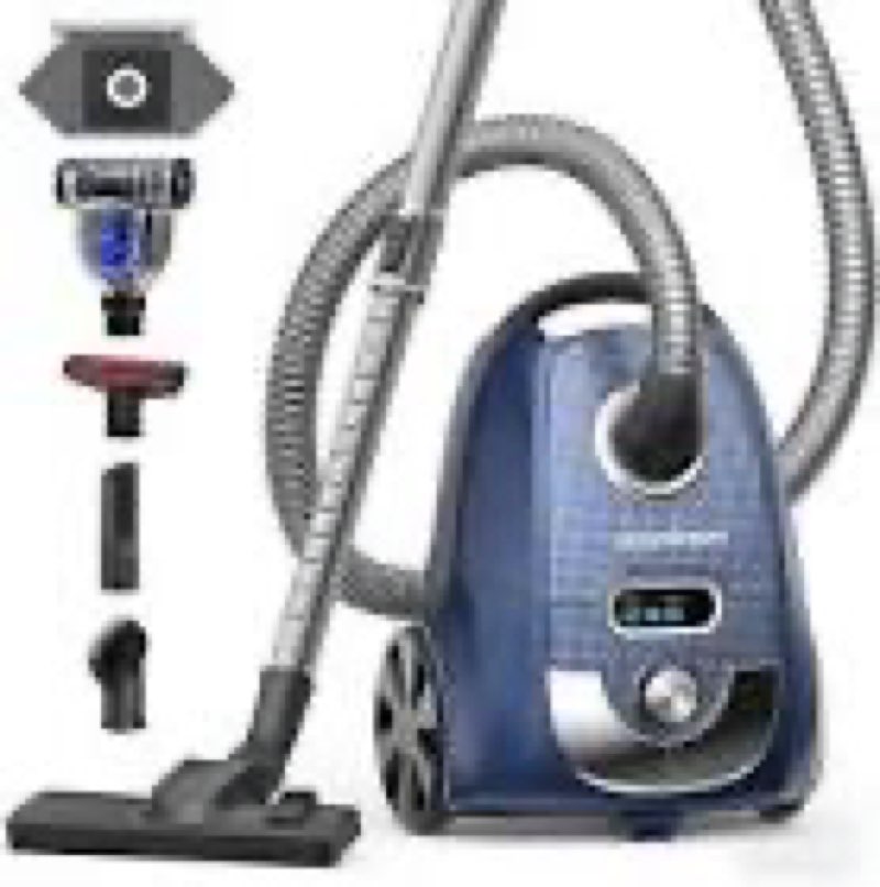 aspiron canister vacuum,1600w/40kpa canister bagged vacuum,4qt dust bag, h13 hepa filter, 5 tools, p