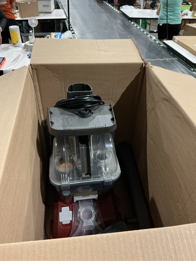 Condition photo showing As Is for hoover powerscrub deluxe carpet cleaner machine for carpet and upholstery, deep cleaning carpet shampooer machine with multi-purpose tools, pair carpet cleaner solution