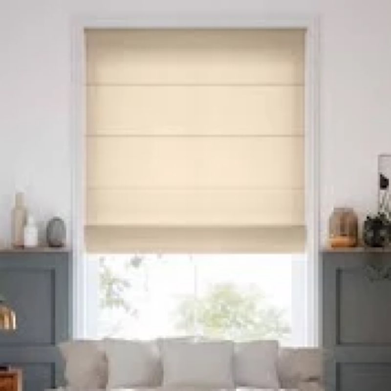 UNISHADES no Drill Cordless Roman Shades for Windows, 39" W × 64" H - Light Filtering - Linen - Beig