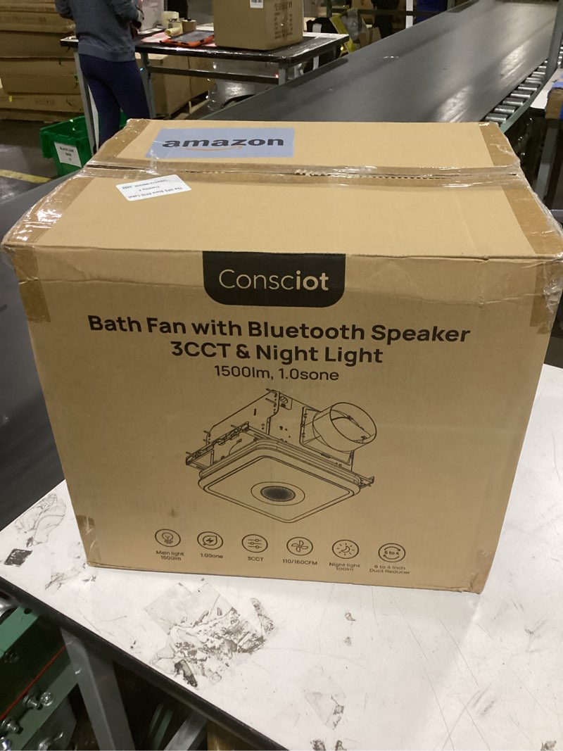 Condition photo showing As Is for Consciot 160CFM Bathroom Exhaust Fan with Light and Bluetooth Speaker, 7 RGB Light & Music Sync Mode