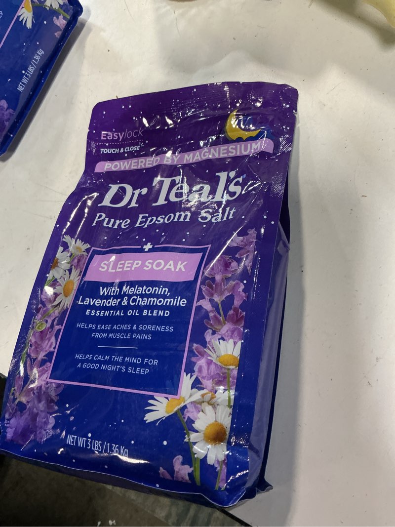 Condition photo showing Good Condition for dr teal's epsom salt magnesium soak, sleep blend with melatonin, lavender & chamomile essential oils, 3 lbs sleep soak 3 pound (pack of 1)