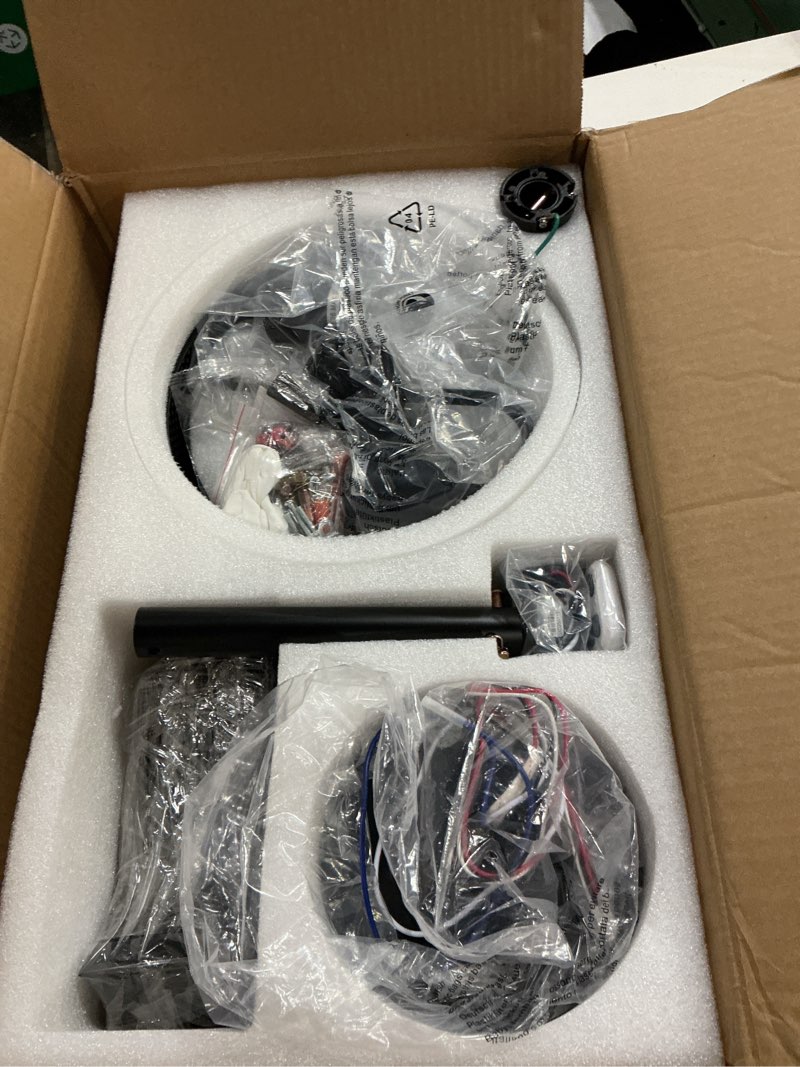 Condition photo showing New/Like New for luminfan 52 inch ceiling fans with lights and remote control, farmhouse ceiling fan for bedroom living room and patio, black caged ceiling fan for indoor and outdoor blacksmith 52 inch