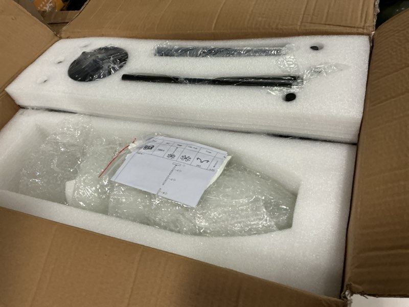 Condition photo showing New/Like New for Q&S Modern Farmhouse Black Frosted Glass Chandelier Rustic Kitchen Light Fixtures 6 Lights for Dining Room Living Room Foyer Entryway Bedroom UL Listed D25.6 Inches