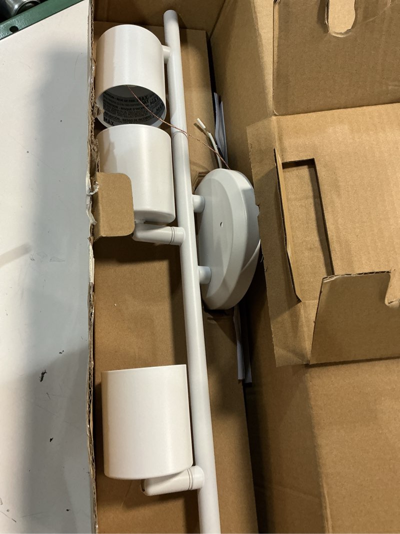 Condition photo showing Good Condition for amazon basics 3-light track lighting kit, dimmable, gu10 mr16 led bulbs included, 500 lumens, soft white, adjustable heads, 19.9l x 5.1w x 6.65h in, white