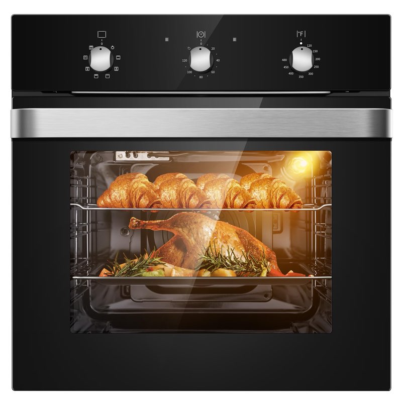 wall ovens 24 inch electric,built-in single wall ovens, convection wall oven with rotisserie, 8 cooking functions,2900w,240v,2.15cu.f mechanical knobs control, black tempered glass finish