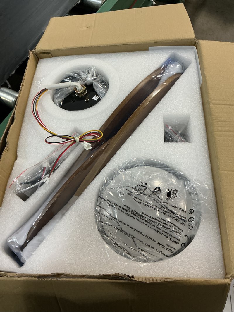 Condition photo showing New/Like New for 42 inch ceiling fan with light and remote & app control, 3 wooden blades, 6 wind speeds, quiet dc motor, indoor flush mount ceiling fan for bedroom living room farmhouse patio 42 inch walnut blades+matte black body