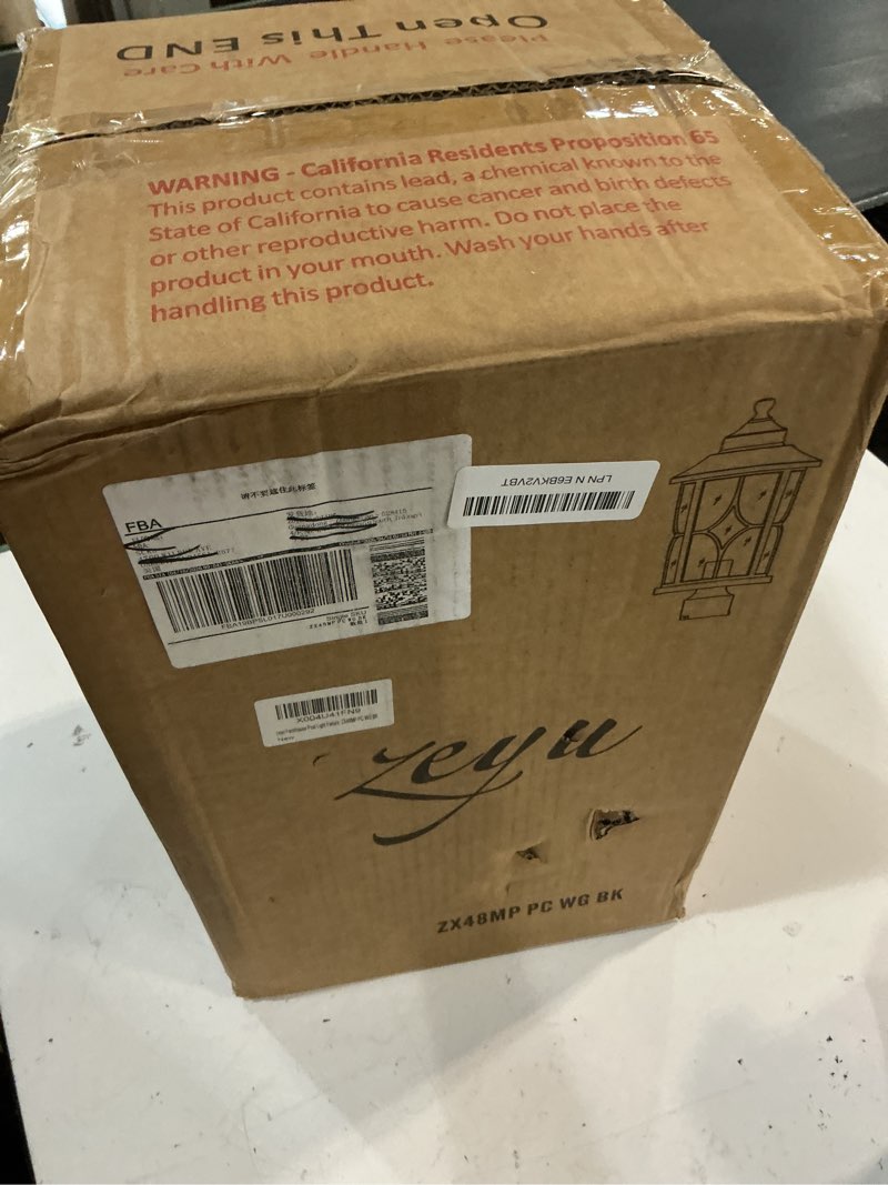 Condition photo showing New/Like New for zeyu pillar light outdoor, 16.9 inch dusk to dawn outdoor light fixture post with photocell sensor, exterior post lamp with water ripple glass, zx48mp pc wg bk black - water glass - dtd mode large