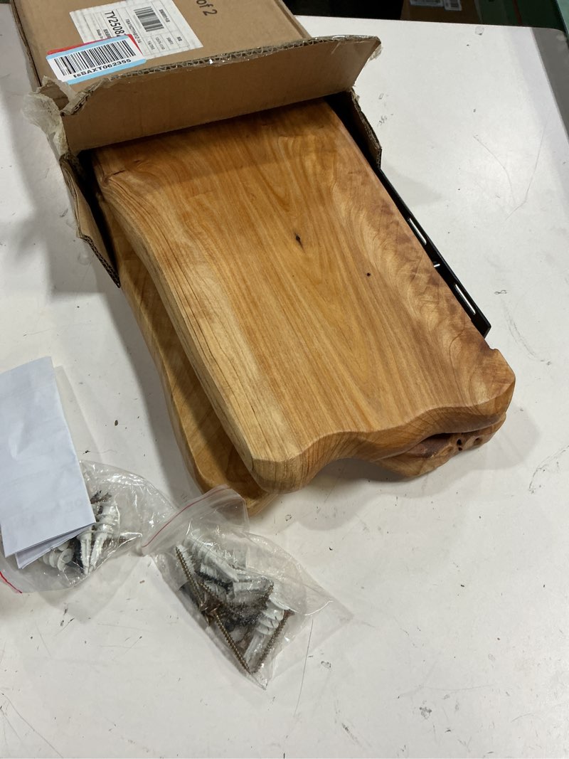 Condition photo showing Good Condition for welland 24 inch cedar natural edge floating shelf set of 2 rustic solid cedar wood floating shelves wall mounted for living room, bedroom, kitchen, bathroom, home office, entryway 24x7.87x0.87 inch