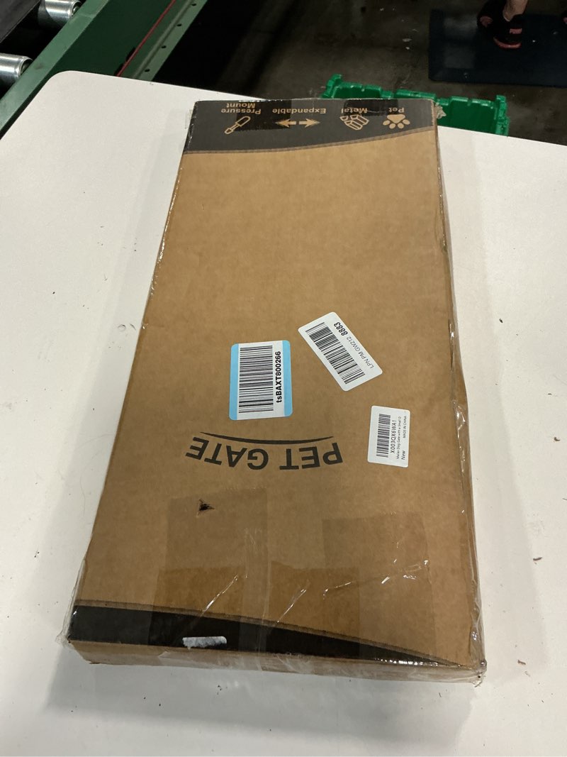 Condition photo showing New/Like New for malier dog gate with a small door, extra wide all metal short dog gate pet gate for stairs, 10'' tall pressure mount easy step over puppy gate low gate for doorways