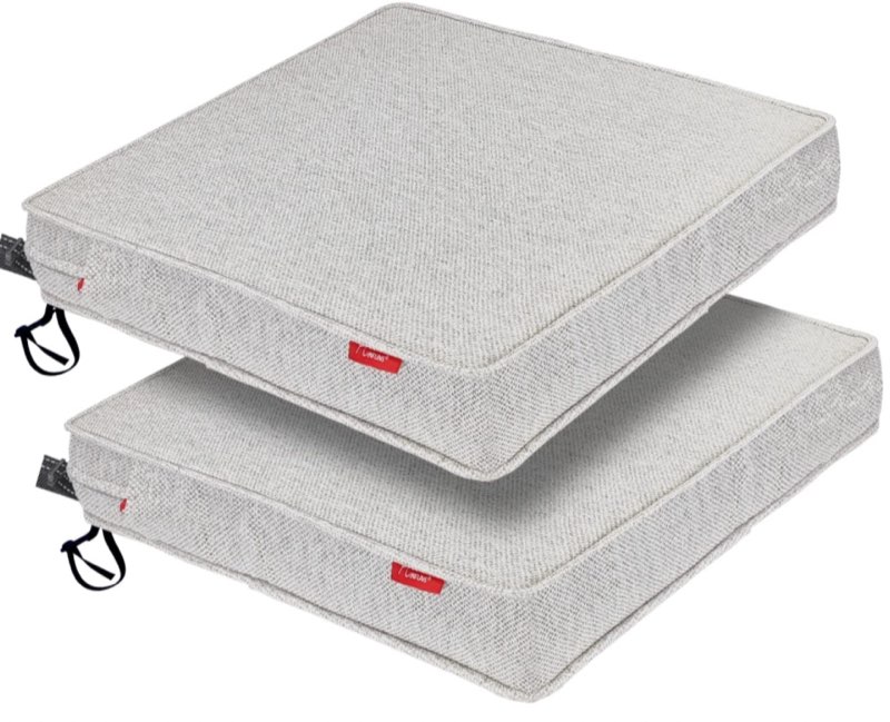 pcinfuns outdoor chair cushions,18.5 x 16 x 3 inch seat cushions for patio furniture,square corner patio chair cushion with adjustable straps,2 pack,light linen gray