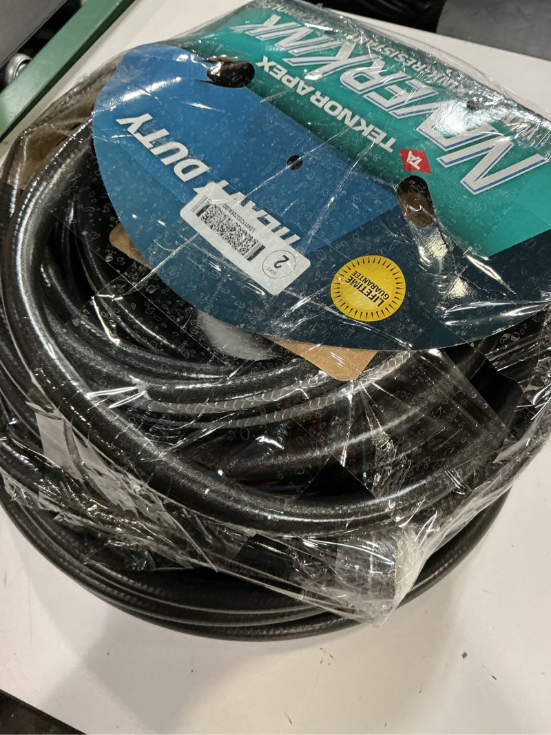 Condition photo showing As Is for neverkink teknor apex 5/8-in x 100-ft heavy-duty kink free vinyl gray coiled hose