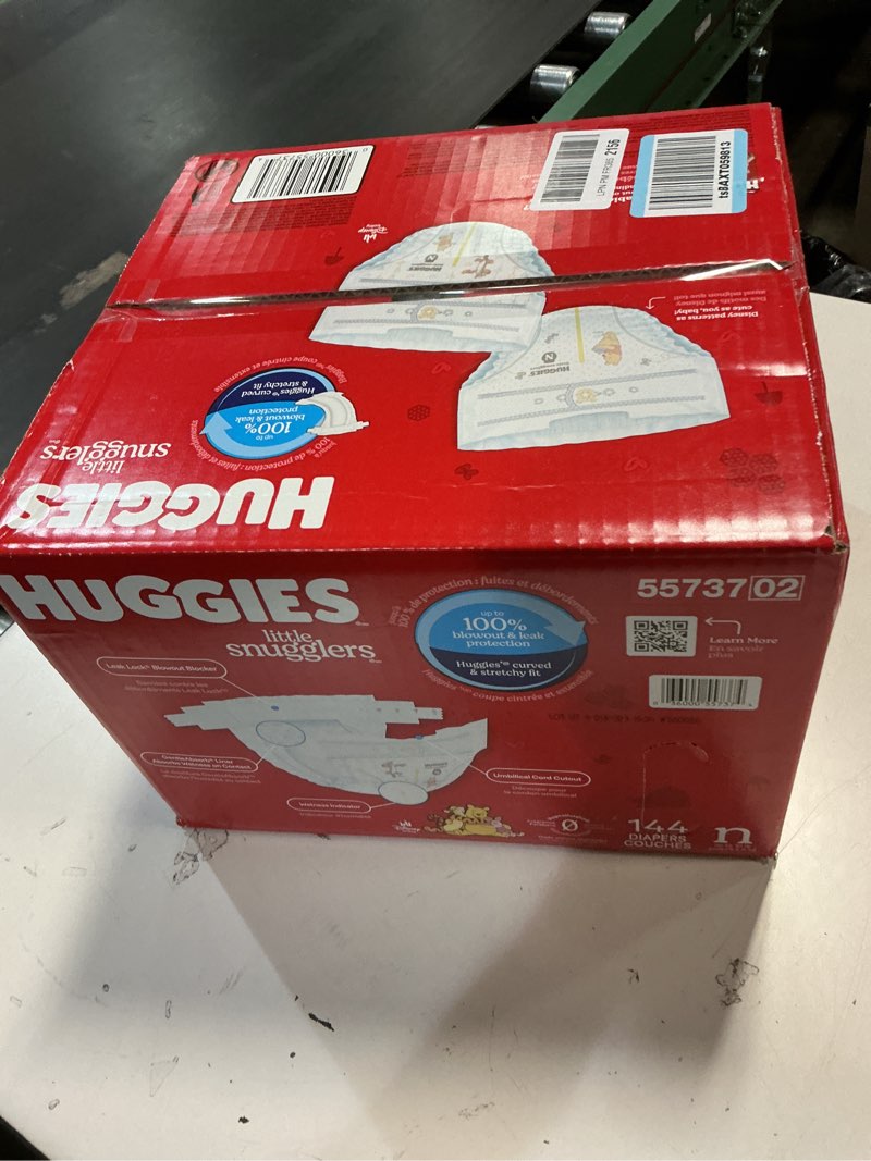 Condition photo showing New/Like New for huggies size newborn diapers, little snugglers baby diapers, size newborn (up to 10 lbs), 144 count, packaging may vary