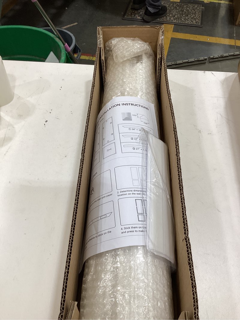 Condition photo showing As Is for 3 sets peel and stick wall molding kit, premade wainscoting panels for interior wall moulding decor, ready to assemble wainscoting accent panel (54 x 24in, 24 x 24in)