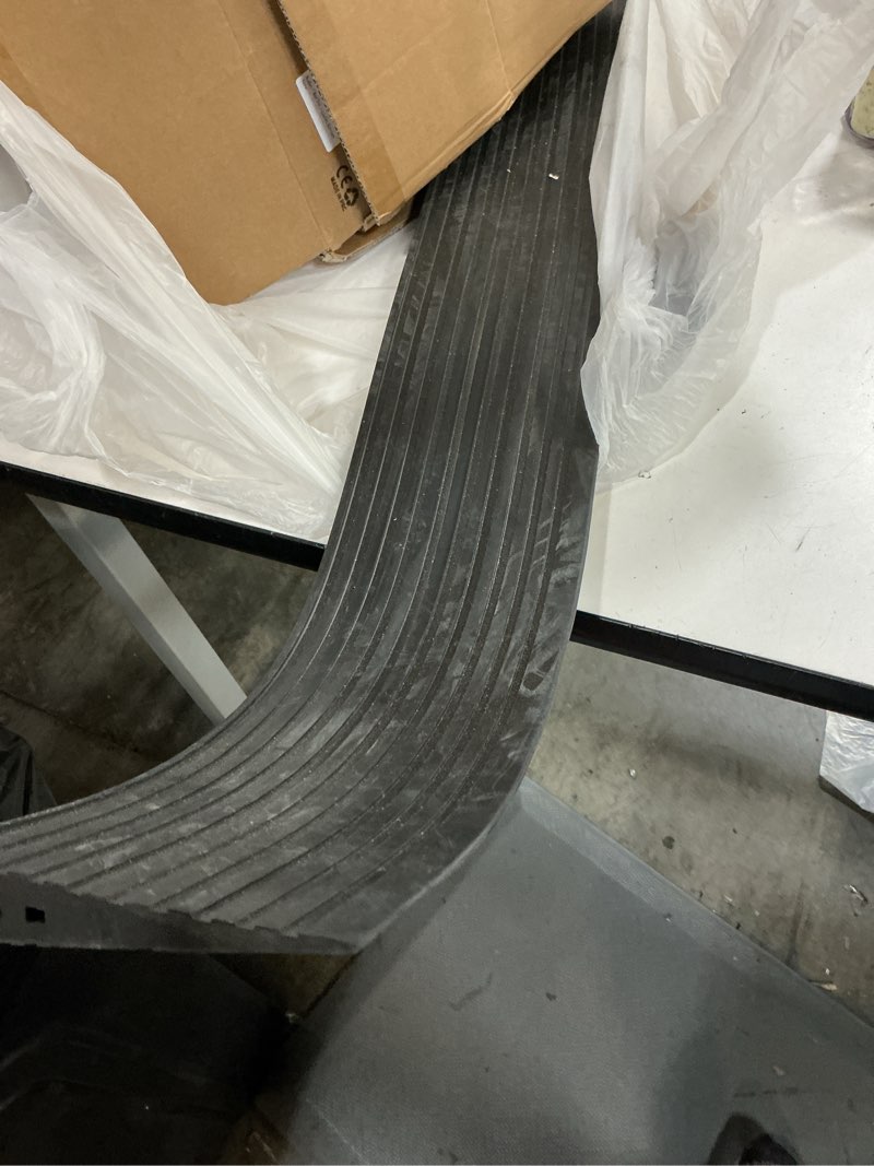 Condition photo showing Good Condition for 1" rise threshold ramps for doorways, 2000 lbs load capacity, 35.5" wide natural rubber power wheelchair ramp is adjustable and cuttable for doorways, curb, sweeper, power scooters, bathroom
