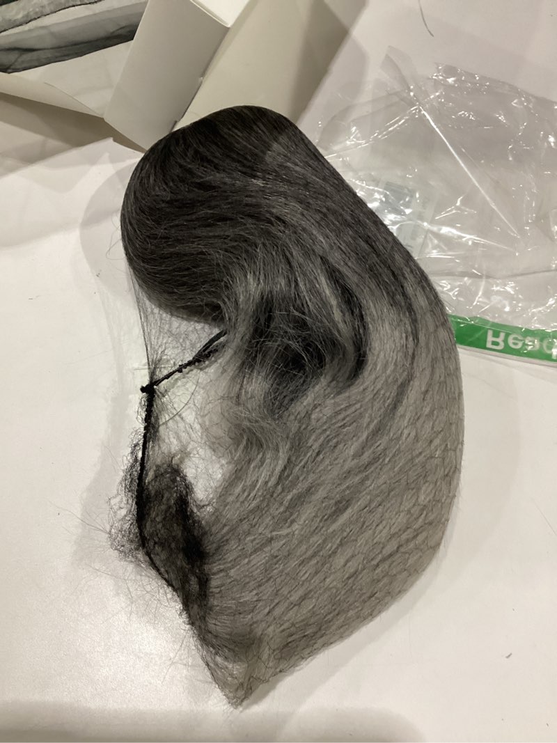 Condition photo showing Good Condition for grey yaki straight drawstring ponytail for women 16inch salt and pepper yaki pony tail clip in hairpiece shoulder length synthetic kinky straight ponytail hair extension(t1b/gray) 16" ponytail without bangs t1b/grey ombre grey