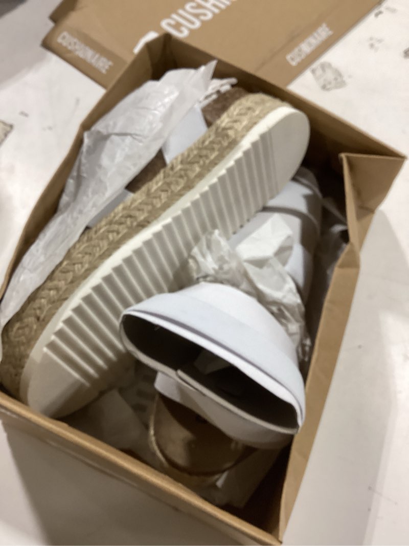 Condition photo showing New/Like New for cushionaire mandy wedge sandals for women – strappy platform sandals with arch support, cute summer espadrille-style platform dressy slip-on 8.5 white