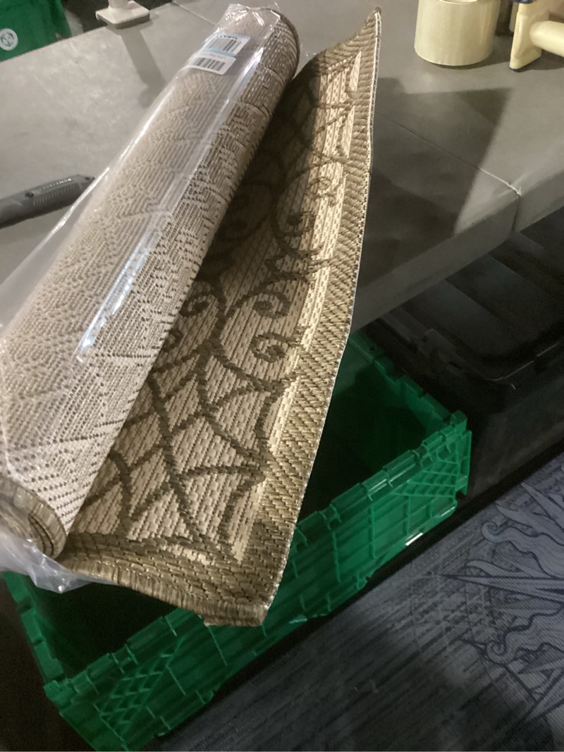 Condition photo showing As Is for eyely bms107b-9 santa monica madrid vintage filigree textured weave indoor/outdoor area rug classic, bedroom, kitchen, backyard, patio, easy-cleaning, non-shedding, 9 x 12, beige/brown beige/brown 9' x 12' (rectangular)