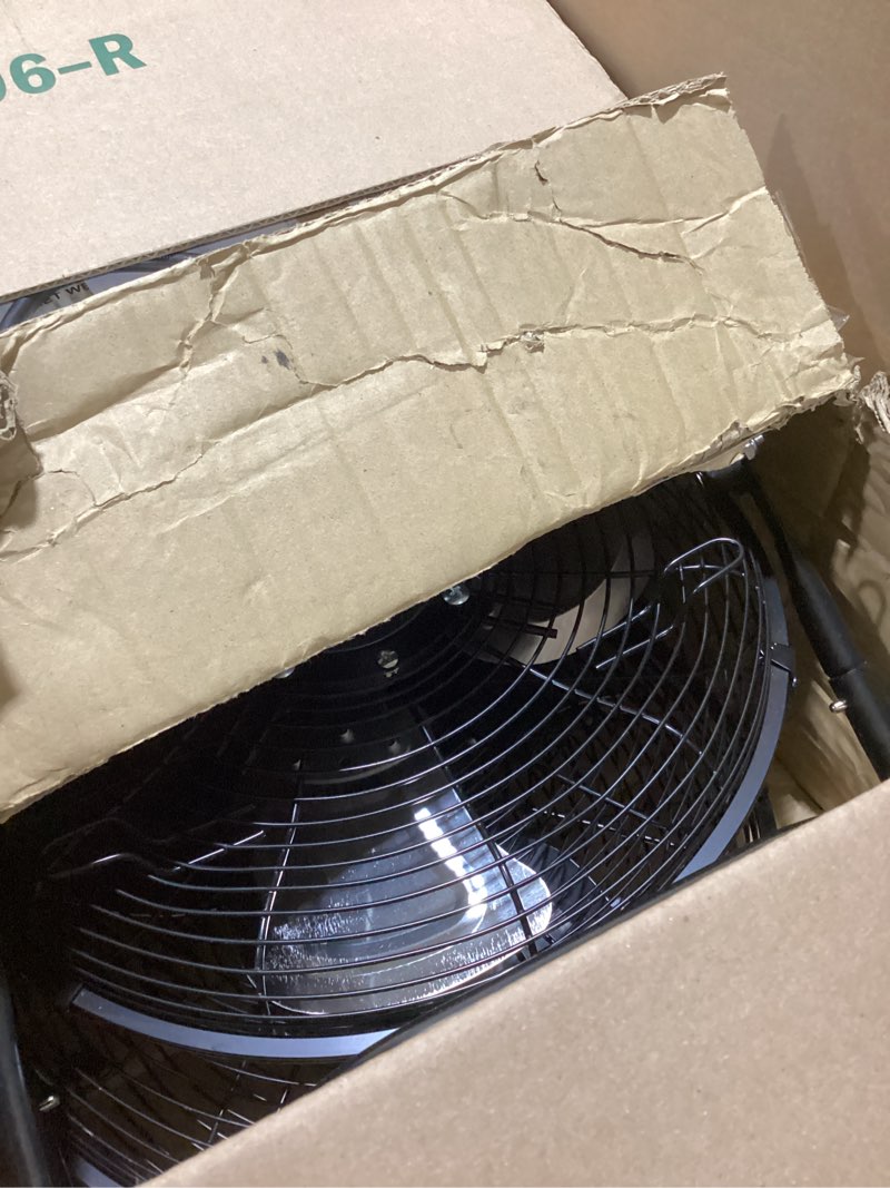 Condition photo showing As Is for simple deluxe comfort zone cradle floor fan, 12 inch 3-speed high velocity, 230 degree adjustable tilt, all-metal, carry handle, rubber feet,ideal for home, bedroom & office, black, 2 pack 12 inch 2 pack