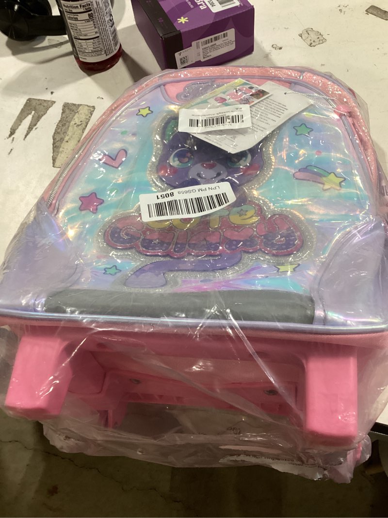 Condition photo showing New/Like New for girls rolling backpack kids trolley school bag with wheels roller backpacks for girls 10-12 school rolling backpack for kids with lunch box pencil case purple bear