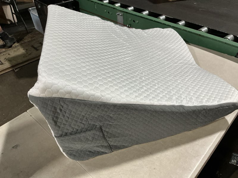 Condition photo showing As Is for yojoker wedge pillow for sleeping - 12 inch bed wedge for headboard triangle pillow, memory foam wedges for acid reflux, gerd, snoring, post surgery back pain relief, leg elevation, washable cover 24*24*12 inch