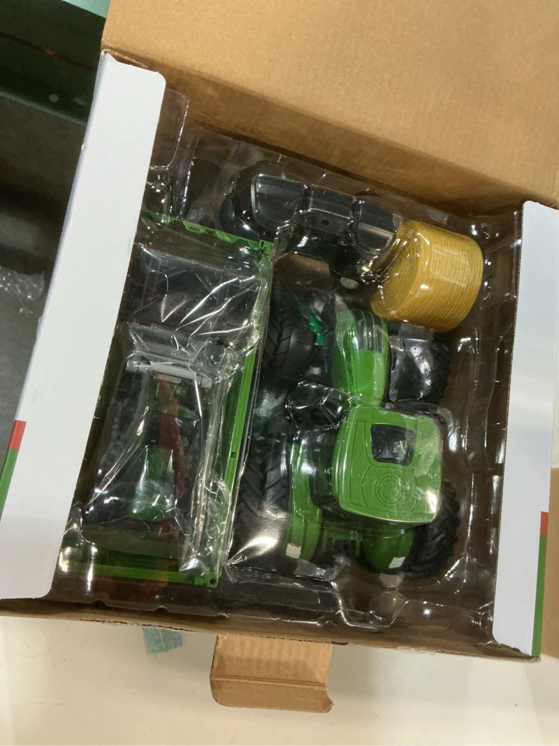 Condition photo showing New/Like New for Remote Control Tractor Toy with Trailer | Metal Front & Front Loader Farm Vehicle Set with Lights & 8-Wheel Design, RC Tractor Truck for Boys & Girls Ages 3-9, Fun Farm Toy Gift for Toddlers & Kids Green