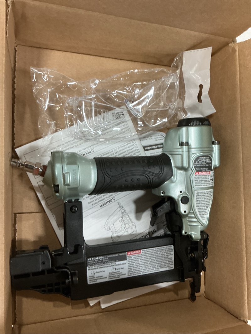 Condition photo showing Good Condition for metabo hpt brad nailer, pro-preferred lightweight pneumatic power nailer for precision trim work and furniture building, adjustable depth, 18 gauge, 5/8" up to 2" brad nails, nt50ae2 loveseat